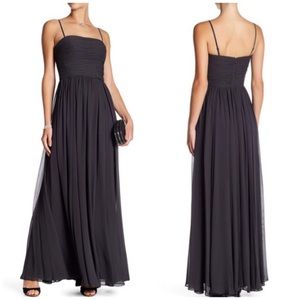 Vera Wang smoke gray chiffon strapless gown bridal